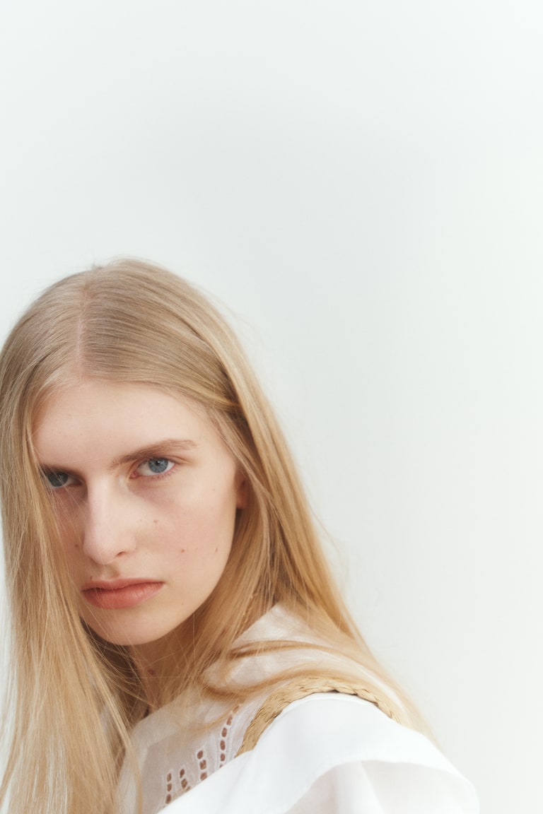 H&M Blusa Con Bordado Inglés - Blanco - MUJER