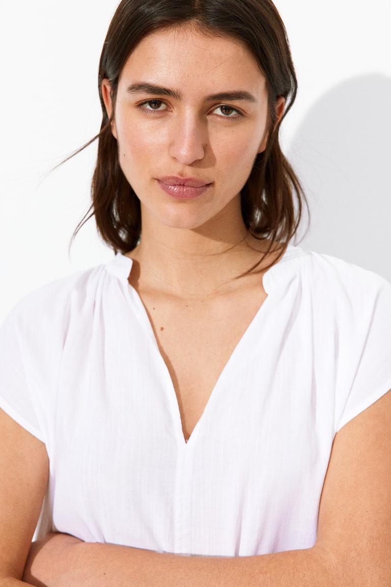 H&M Blusa Con Cuello Mao - Azul/Rayas Blancas - MUJER