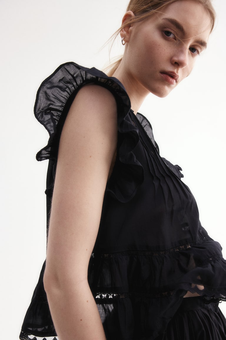 H&M Blusa Con Jaretas - Negro - MUJER