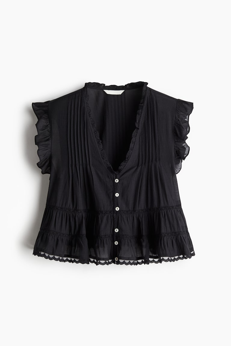H&M Blusa Con Jaretas - Negro - MUJER