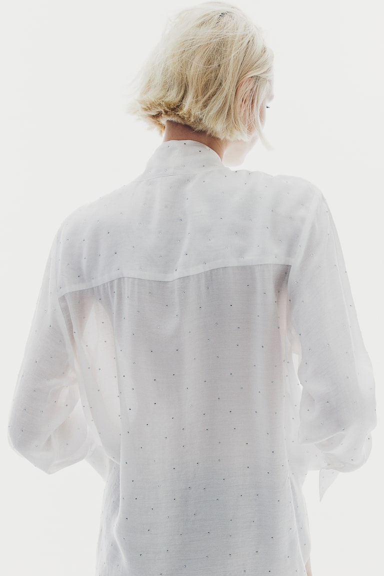 H&M Blusa Con Lazada Y Strass - Blanco - MUJER