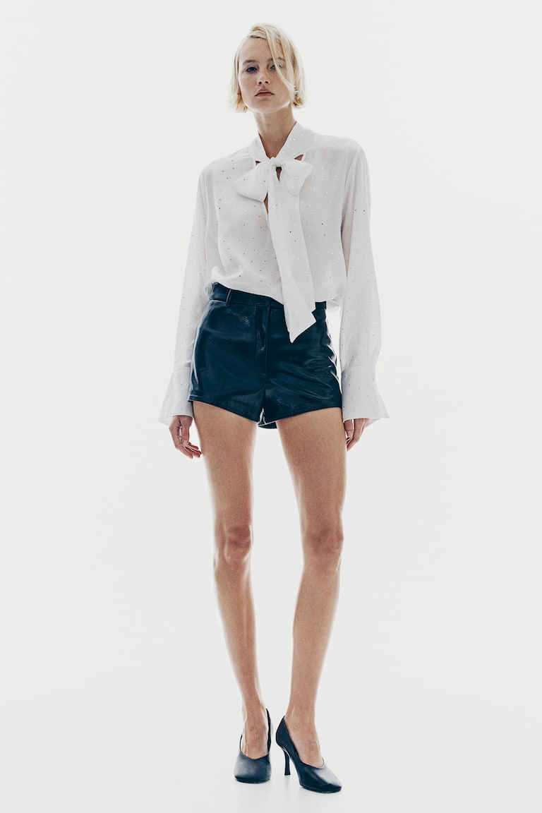 H&M Blusa Con Lazada Y Strass - Negro - MUJER