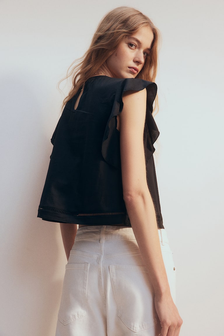 H&M Blusa Con Manga Circular - Negro - MUJER