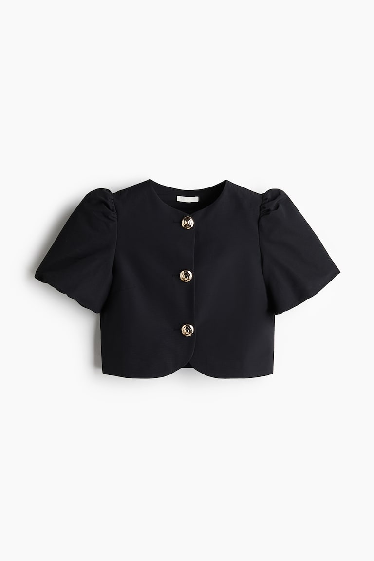 H&M Blusa Con Manga Puffy - Negro - MUJER