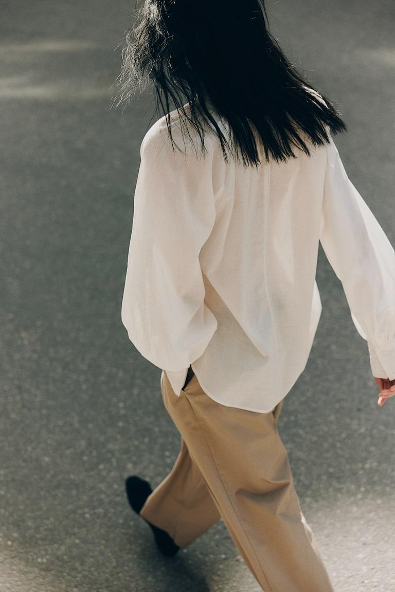 H&M Blusa Con Mangas Globo - Blanco - MUJER