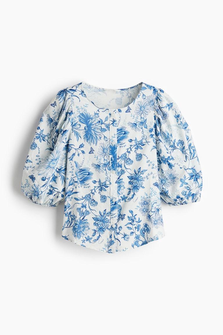 H&M Blusa En Mezcla De Lino - Azul Claro/Rayas - MUJER