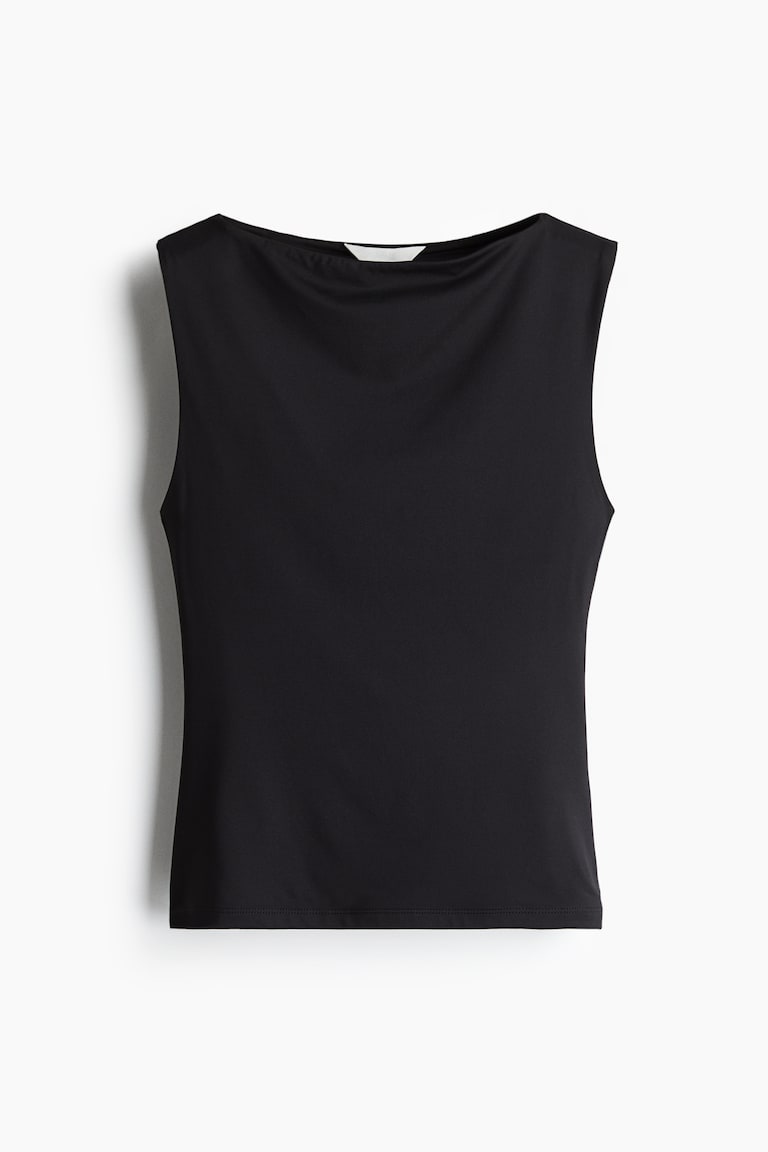 H&M Boat-neck Microfibre Top - Gris Oscuro - MUJER