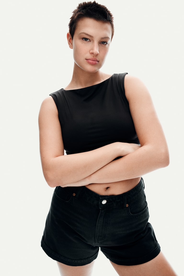 H&M Boat-neck Microfibre Top - Gris Oscuro - MUJER