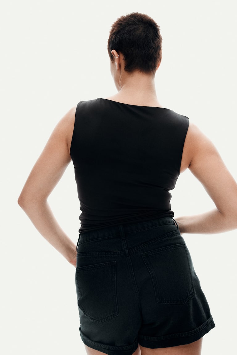 H&M Boat-neck Microfibre Top - Marrón Oscuro - MUJER