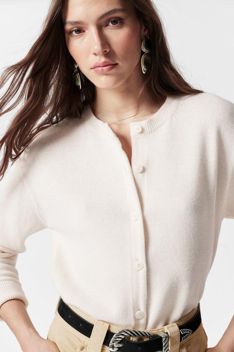 H&M Boxy Merino Wool Cardigan - Cream - MUJER