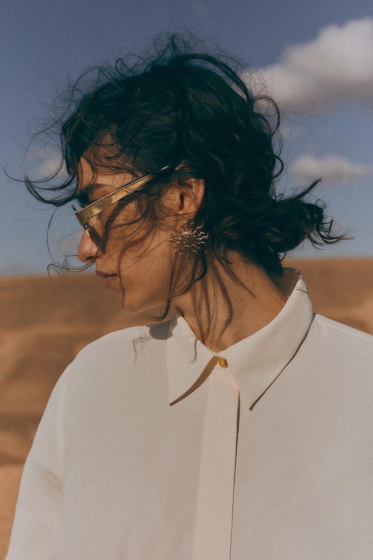 H&M Camisa De Crepé - Crema - MUJER