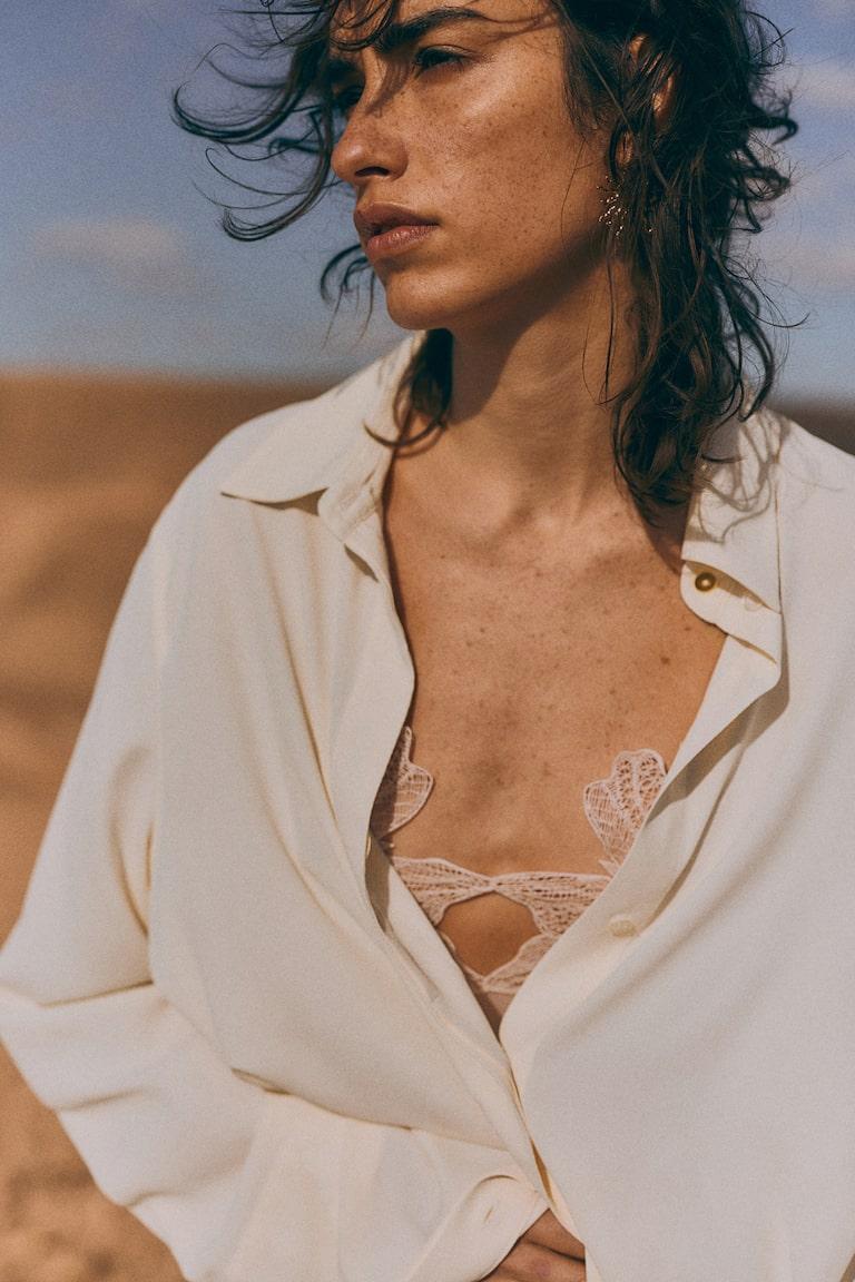 H&M Camisa de crepé - Crema - MUJER