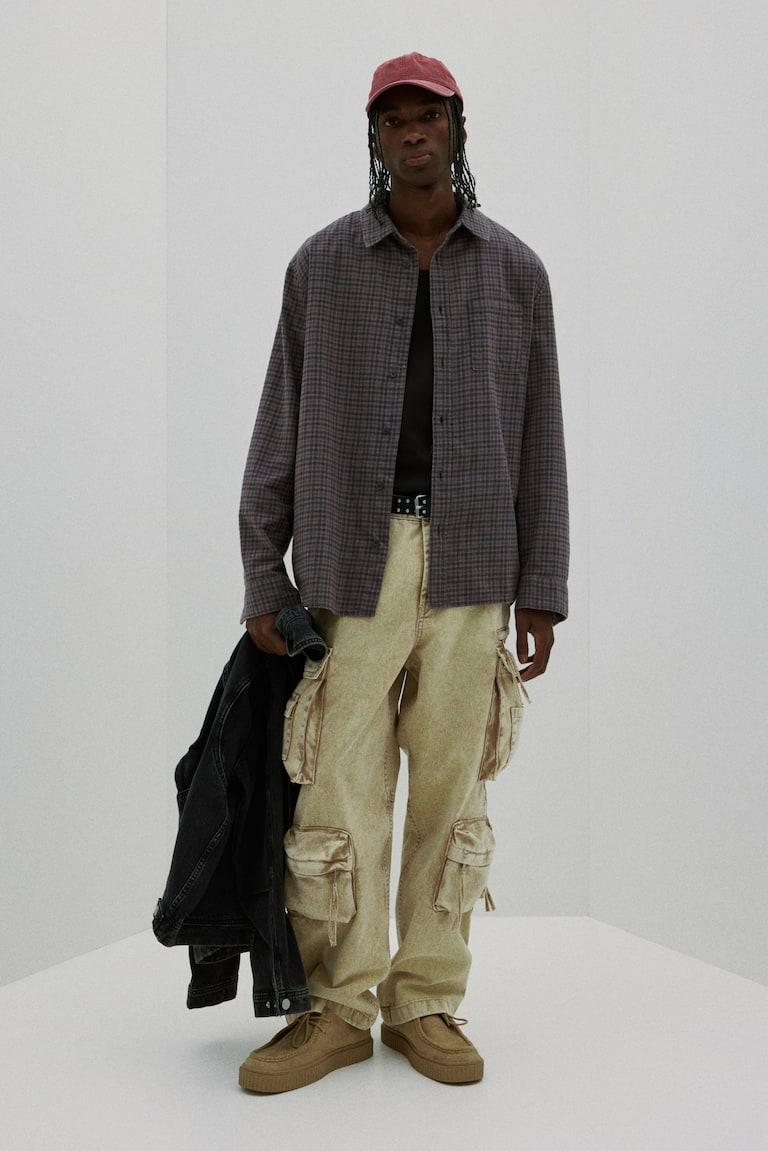 H&M Camisa de franela Loose Fit - Gris oscuro - HOMBRE