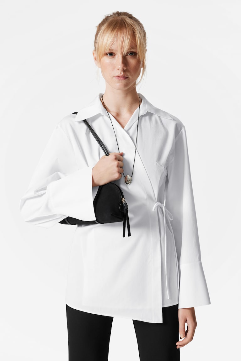 H&M Camisa de lazo cruzado - Blanco - MUJER