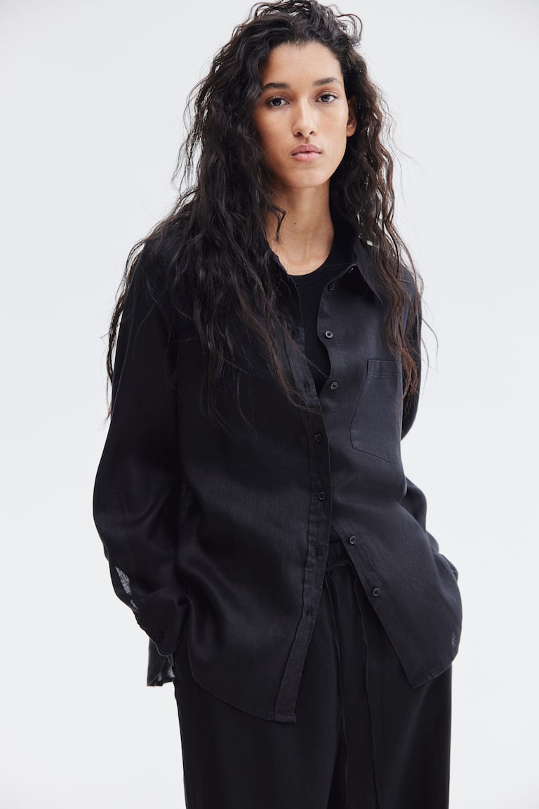 H&M Camisa De Lino - Blanco - MUJER