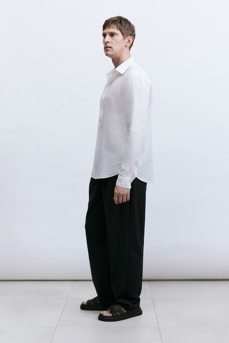 H&M Camisa De Lino Slim Fit - Azul Claro - HOMBRE