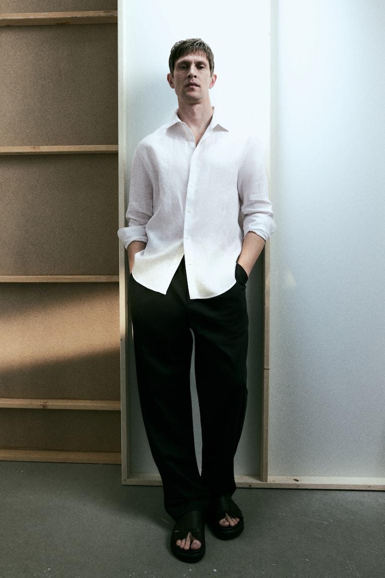 H&M Camisa De Lino Slim Fit - Blanco - HOMBRE