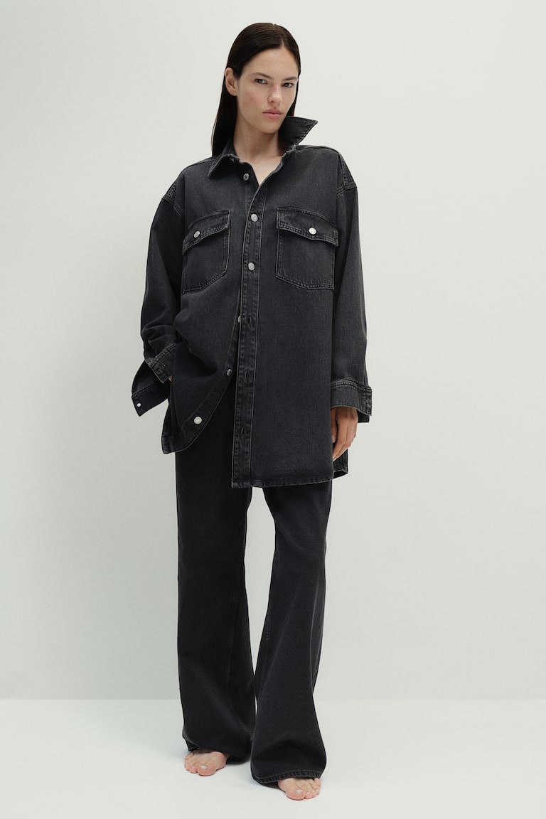 H&M Camisa Denim Oversize - Azul Denim - MUJER