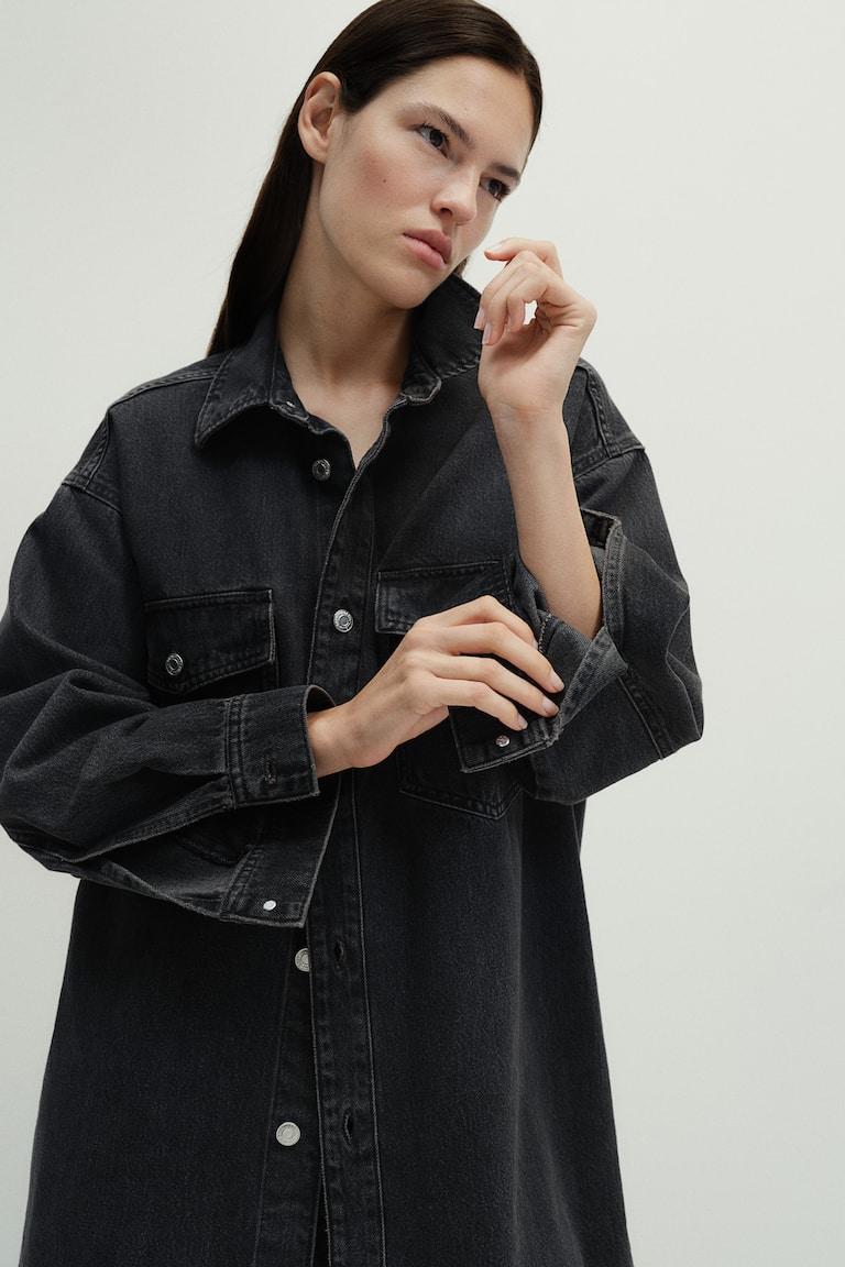 H&M Camisa denim oversize - Azul denim oscuro - MUJER