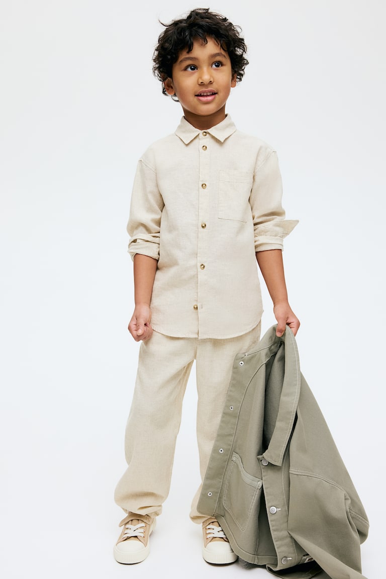H&M Camisa En Mezcla De Lino - Beige Claro - NIÑOS