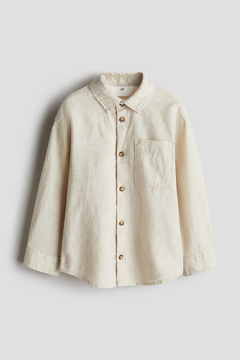 H&M Camisa En Mezcla De Lino - Beige Claro - NIÑOS