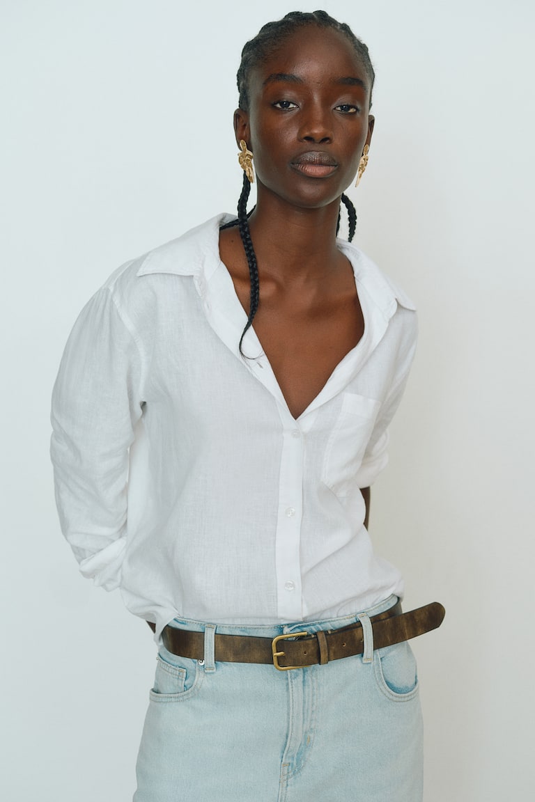 H&M Camisa en mezcla de lino - Blanco - MUJER