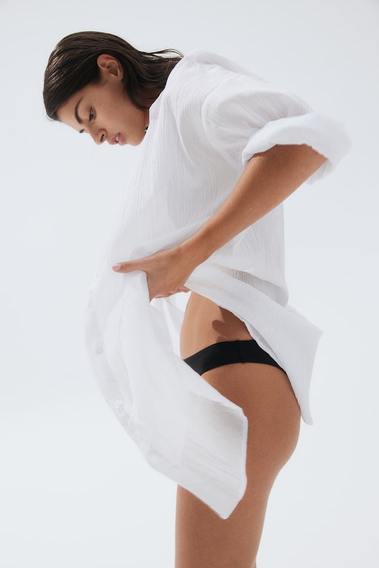 H&M Camisa Larga De Algodón - Azul Claro/Rayas - MUJER