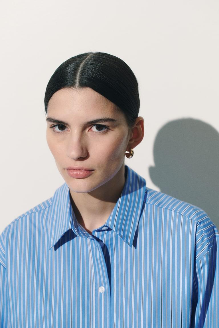 H&M Camisa Oversize De Popelina - Azul/Rayas - MUJER