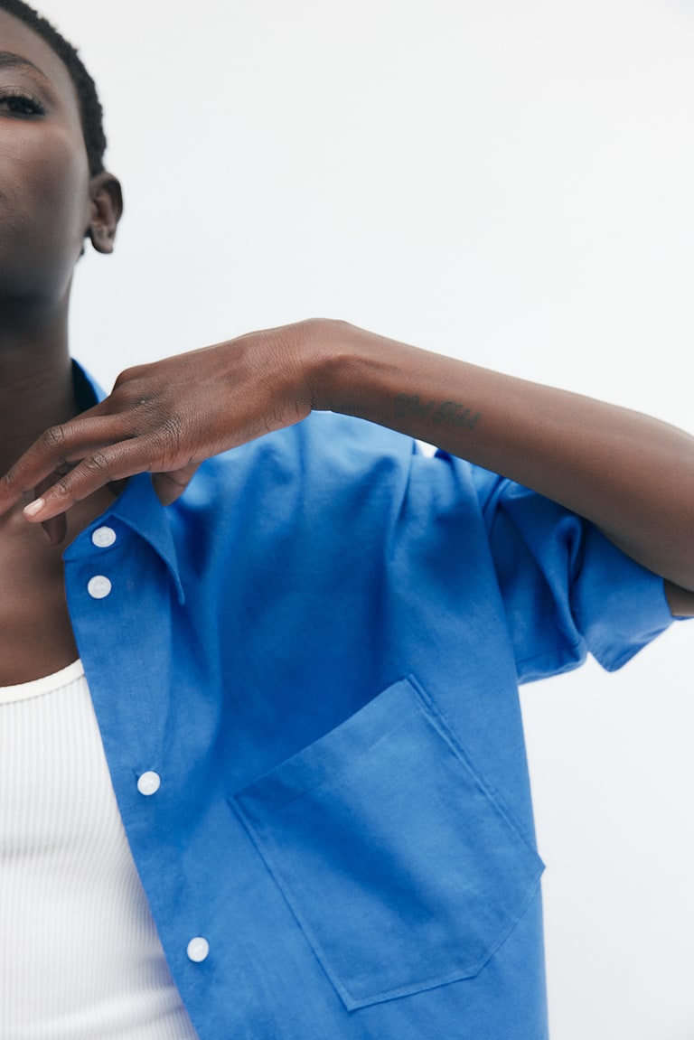 H&M Camisa Oversize En Mezcla De Lino - Azul - MUJER