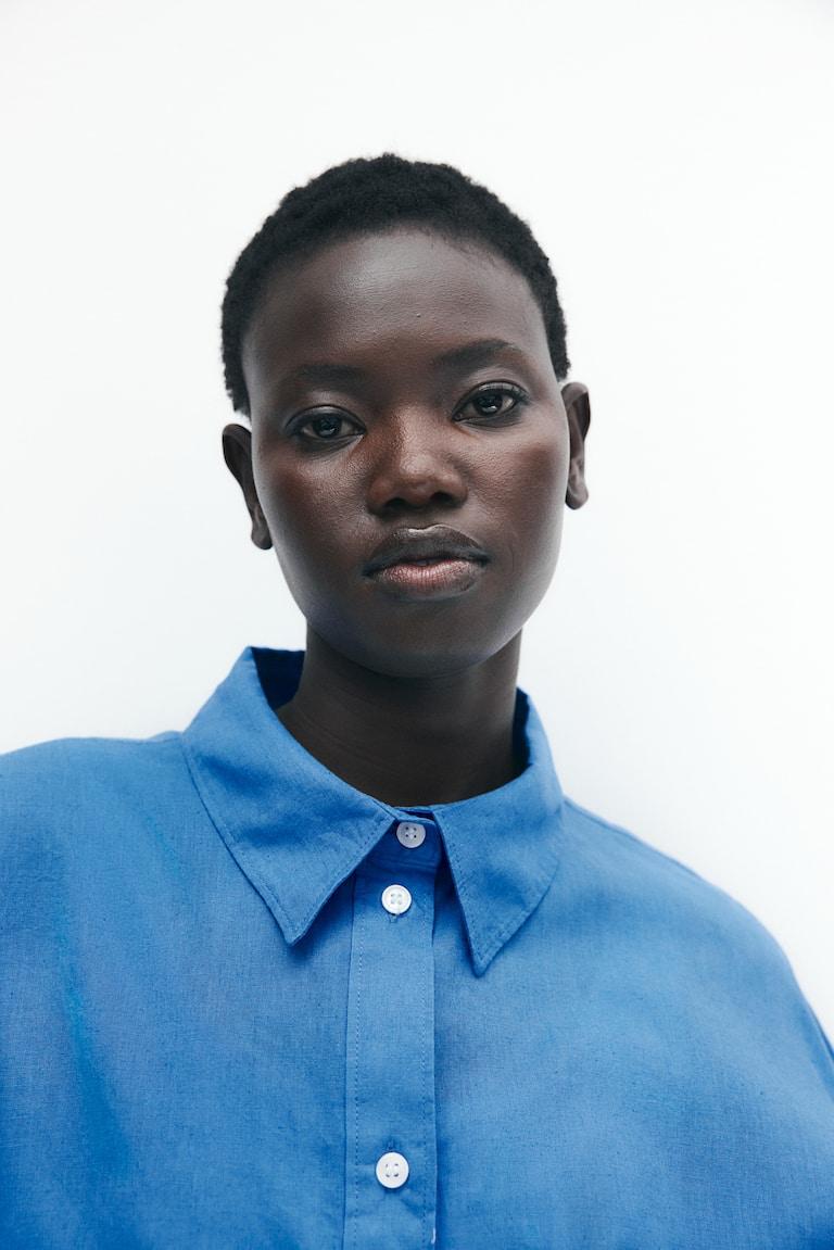 H&M Camisa Oversize En Mezcla De Lino - Azul - MUJER