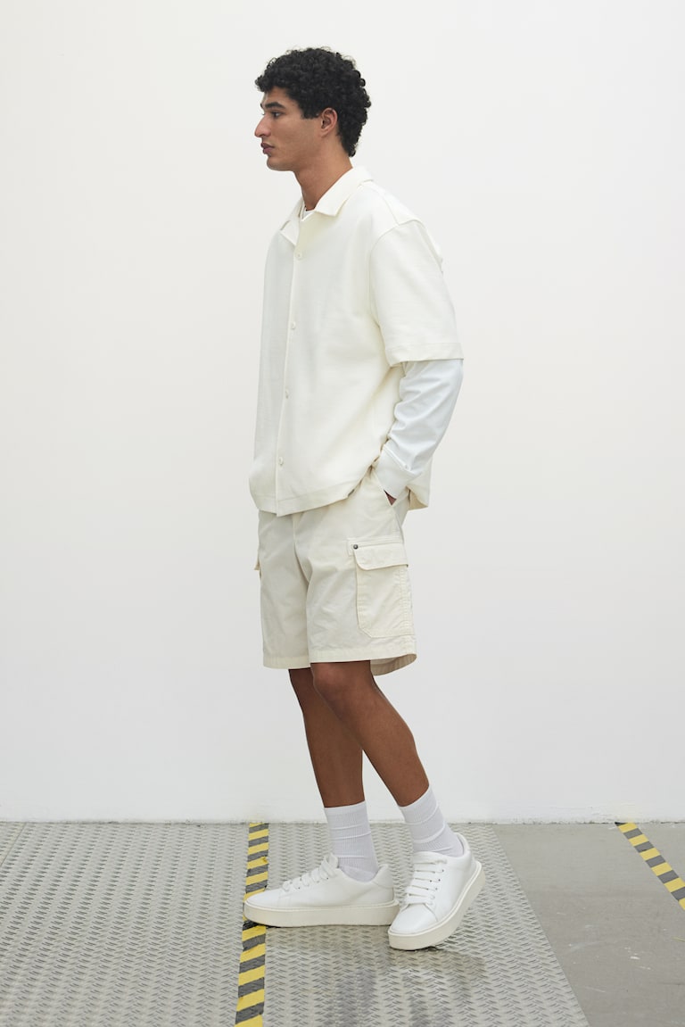 H&M Camisa Resort Cepillada Loose Fit - Crema - HOMBRE