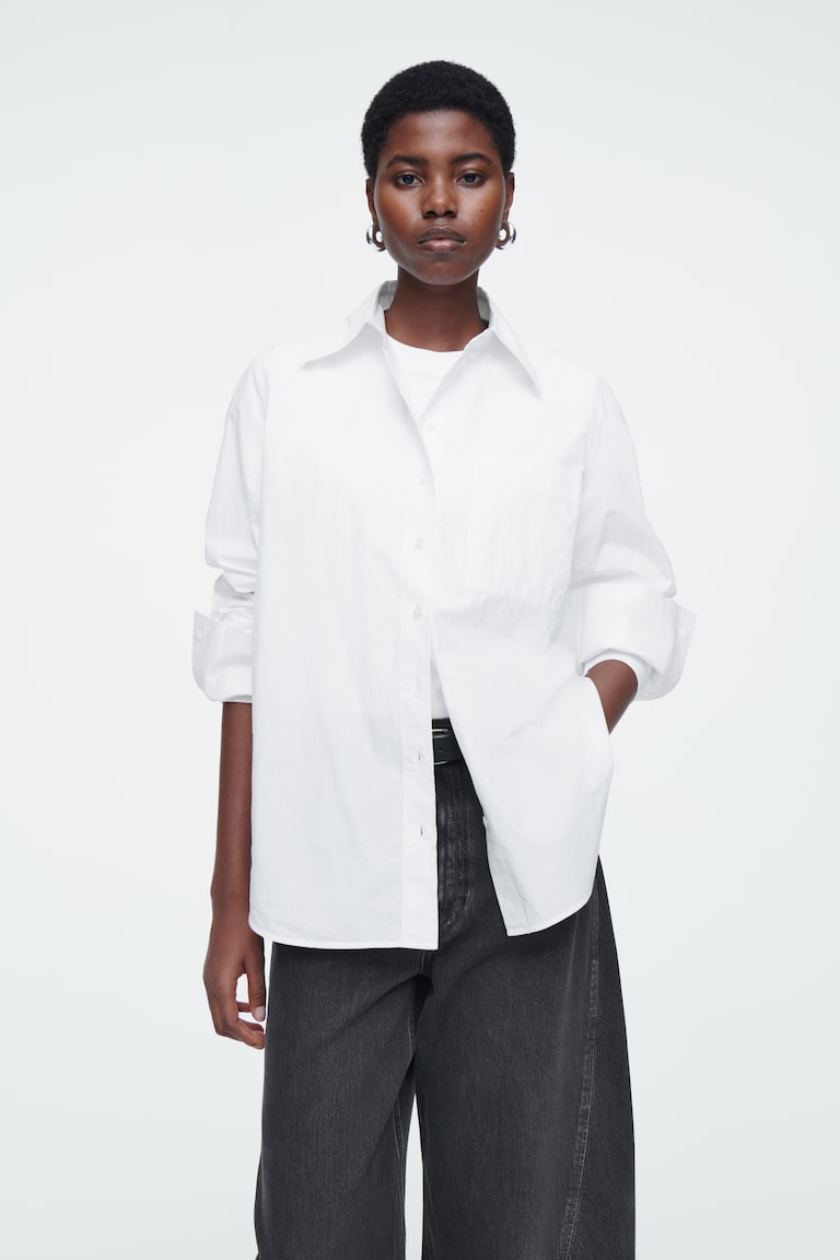 H&M CAMISA SASTRE OVERSIZE - AZUL CLARO - MUJER