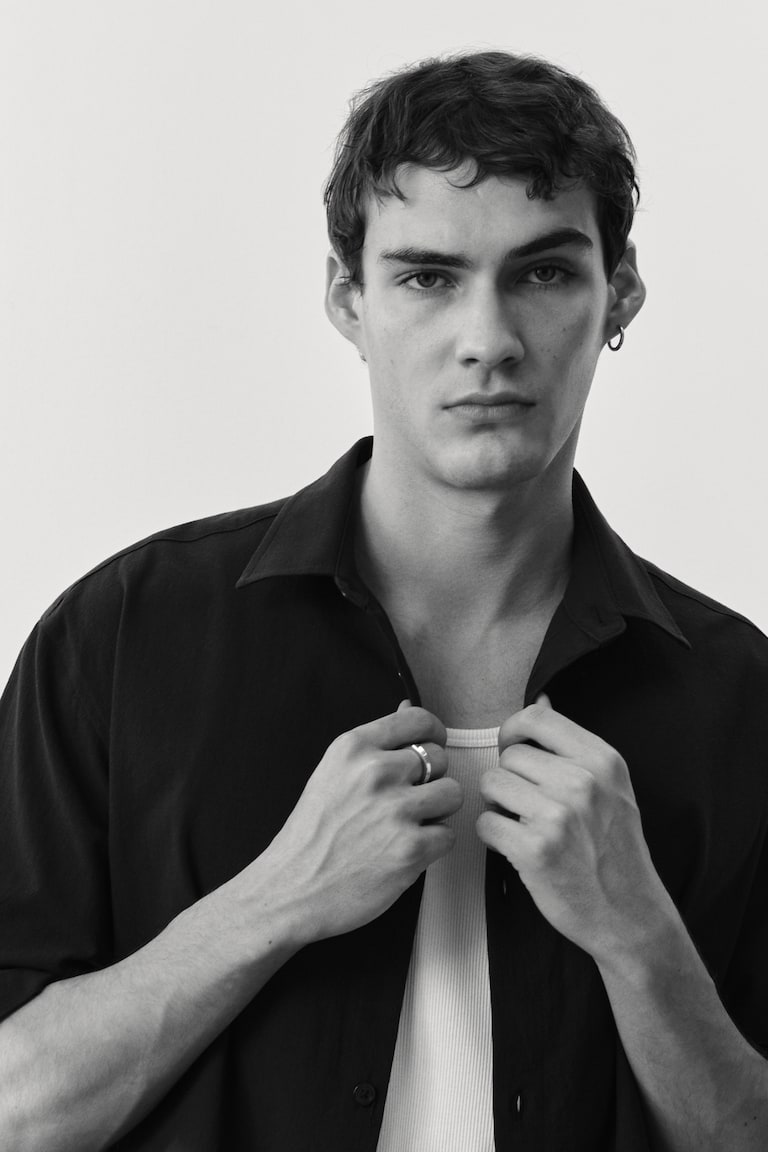 H&M Camisa Texturizada Regular Fit - Negro - HOMBRE