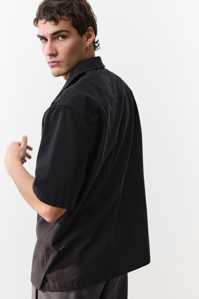 H&M Camisa Texturizada Regular Fit - Negro - HOMBRE