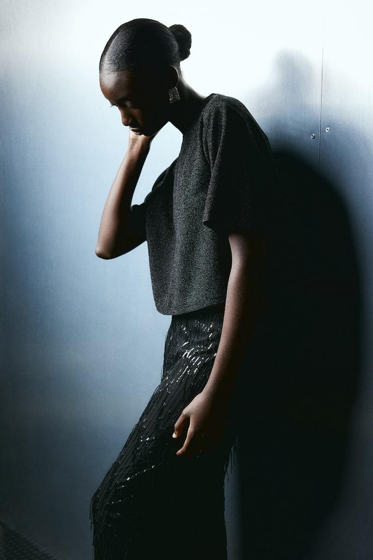 H&M Camiseta Corta - Gris/Plateado - MUJER