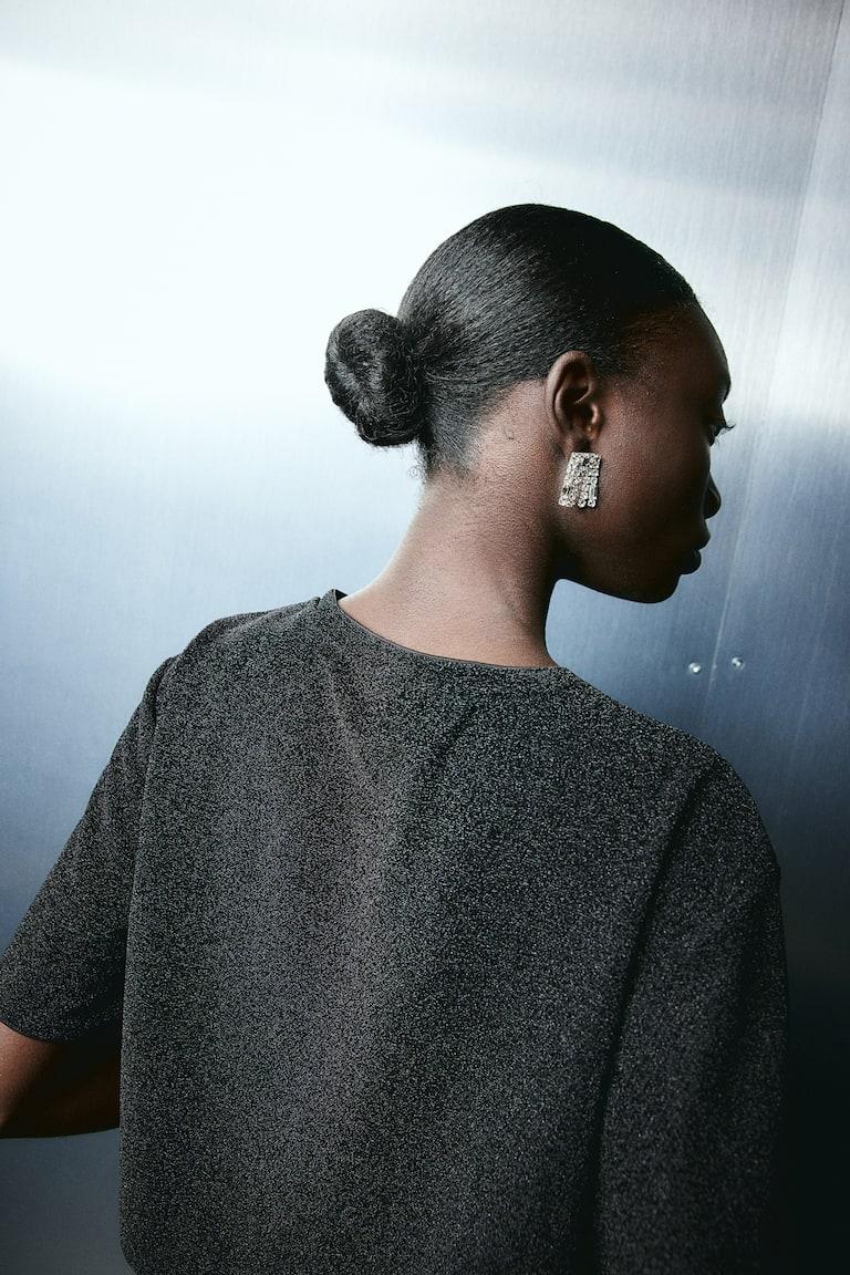 H&M Camiseta Corta - Negro/Cuentas - MUJER