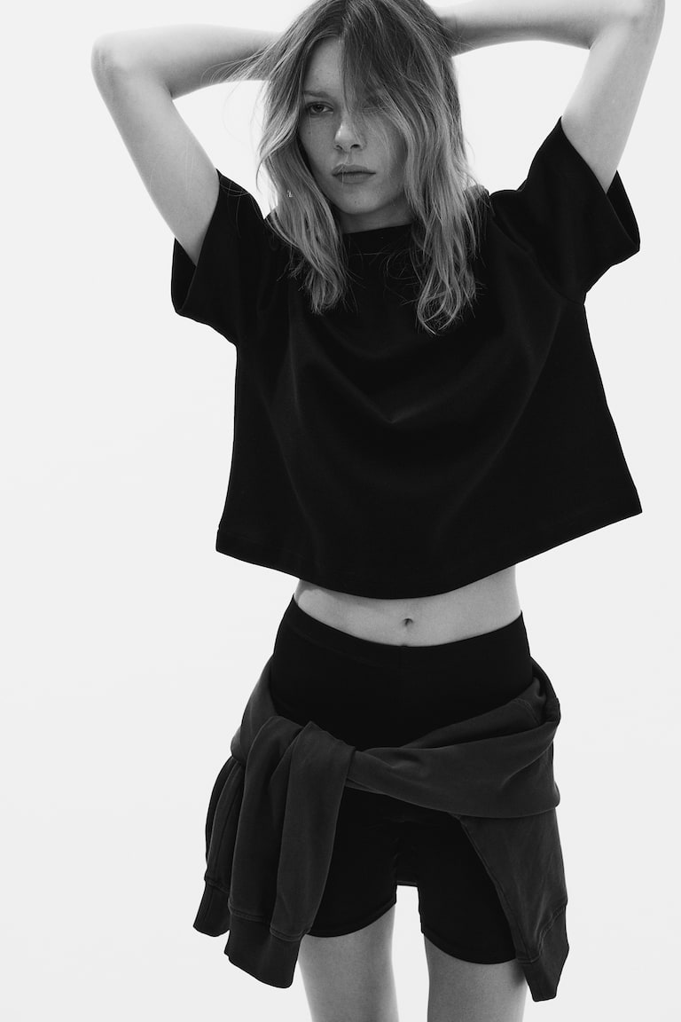 H&M Camiseta interlock boxy - Negro - MUJER