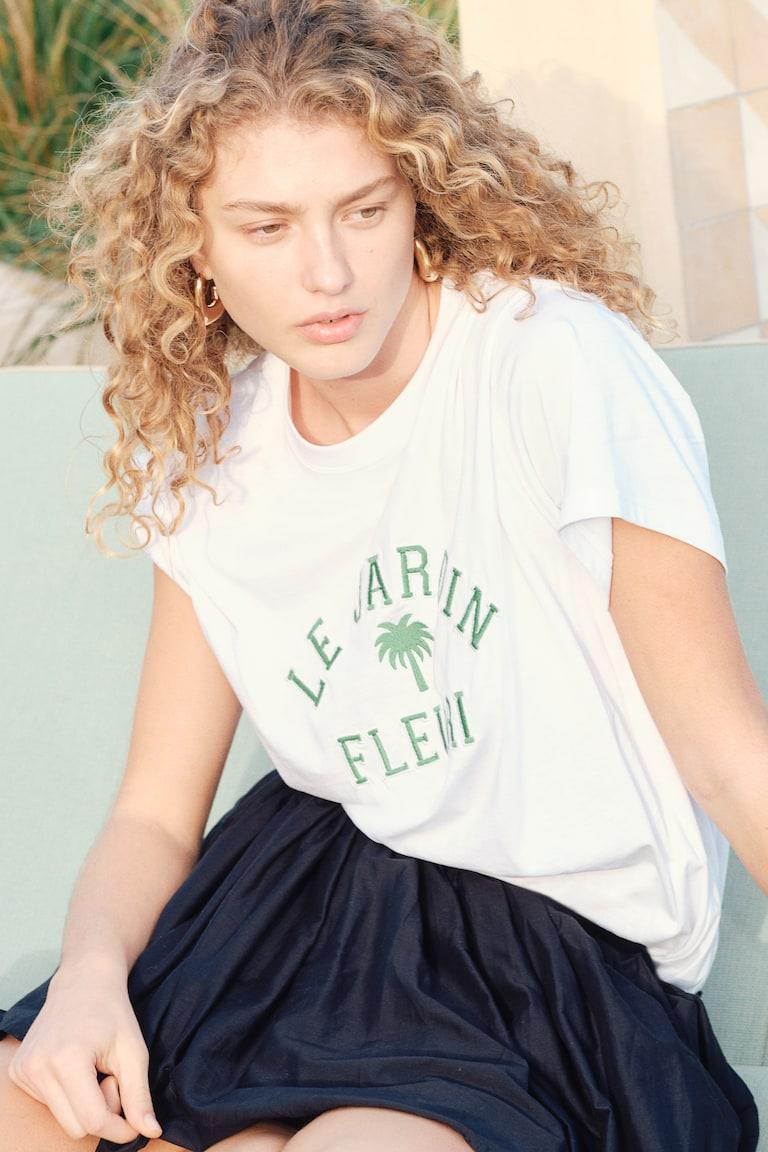 H&M Camiseta Oversize - Blanco/Sardinha - MUJER