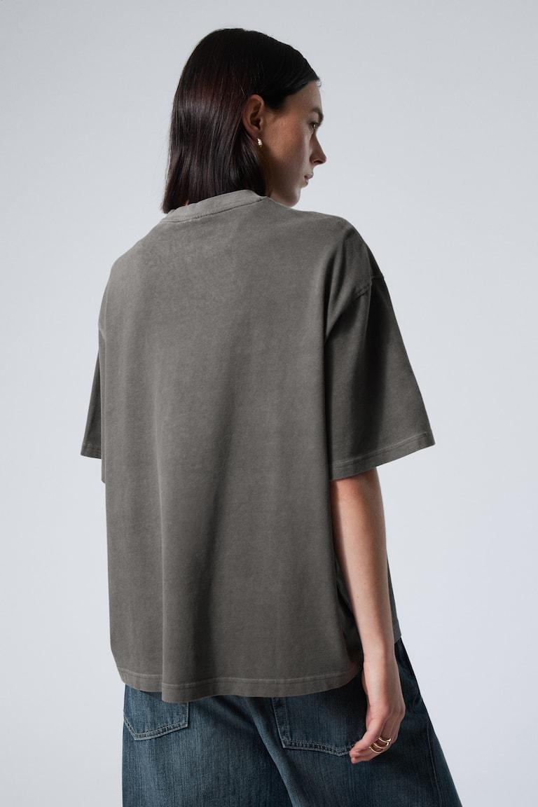 H&M Camiseta Oversize Gruesa - Negro Lavado - MUJER