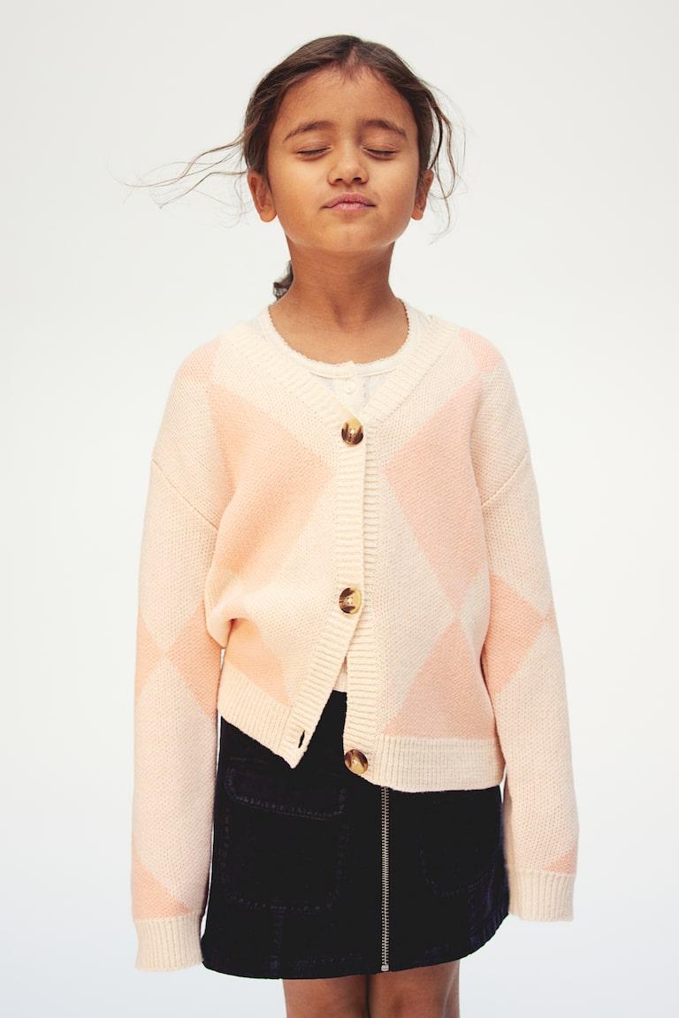 H&M Cárdigan Con Cuello De Pico - Crema/Rayas - NIÑOS