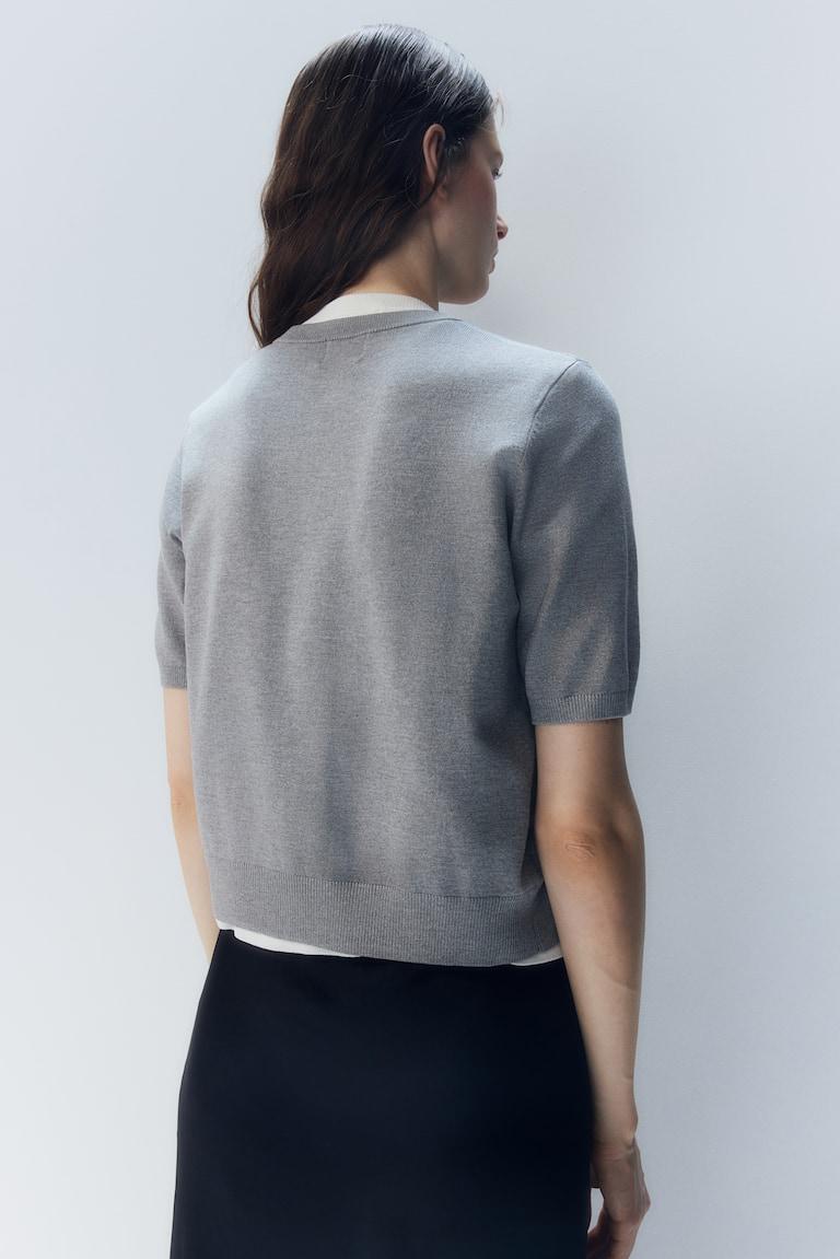 H&M Cárdigan De Manga Corta - Gris Jaspeado - MUJER