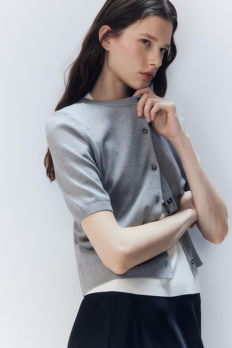 H&M Cárdigan De Manga Corta - Gris Jaspeado - MUJER