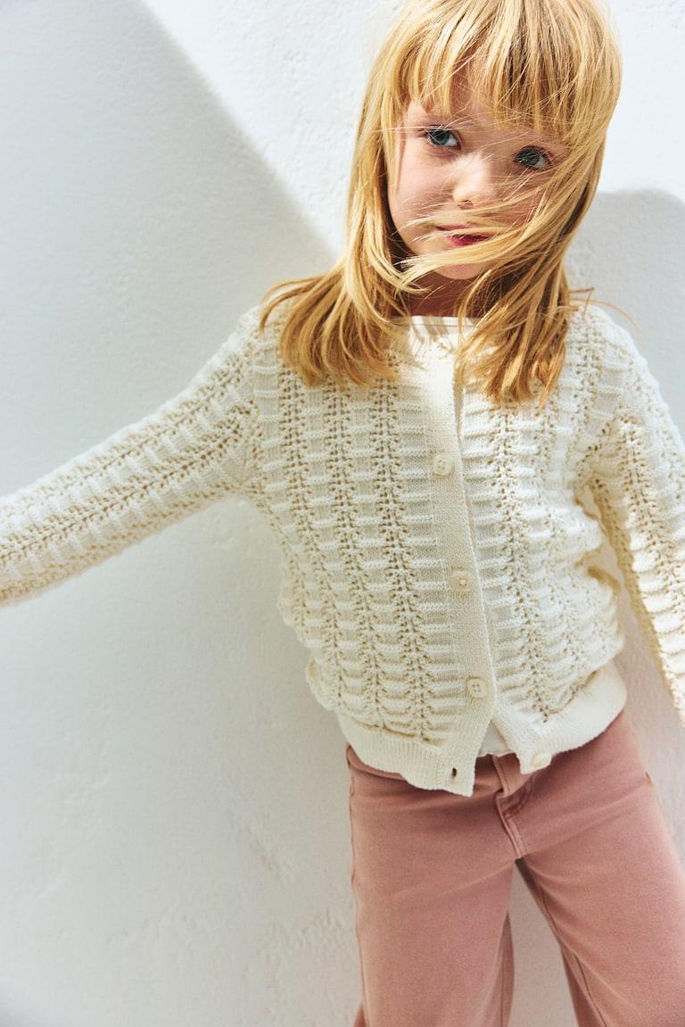 H&M Cárdigan En Punto Pointelle - Crema - NIÑOS