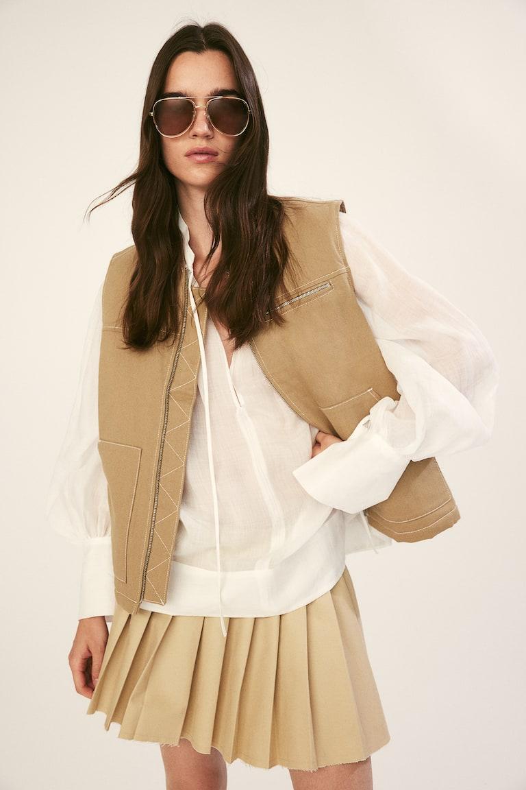 H&M Chaleco Cargo En Sarga - Beige Oscuro - MUJER