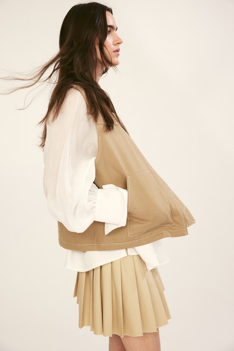 H&M Chaleco Cargo En Sarga - Beige Oscuro - MUJER