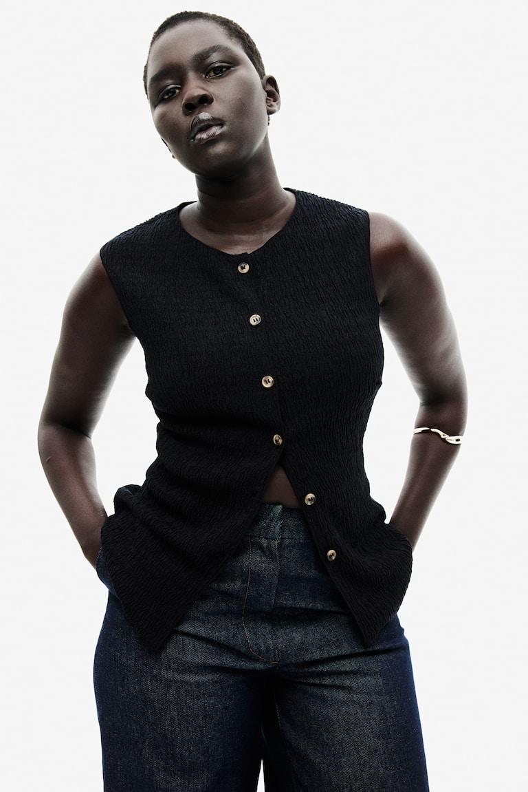 H&M Chaleco De Punto Con Textura - Negro - MUJER