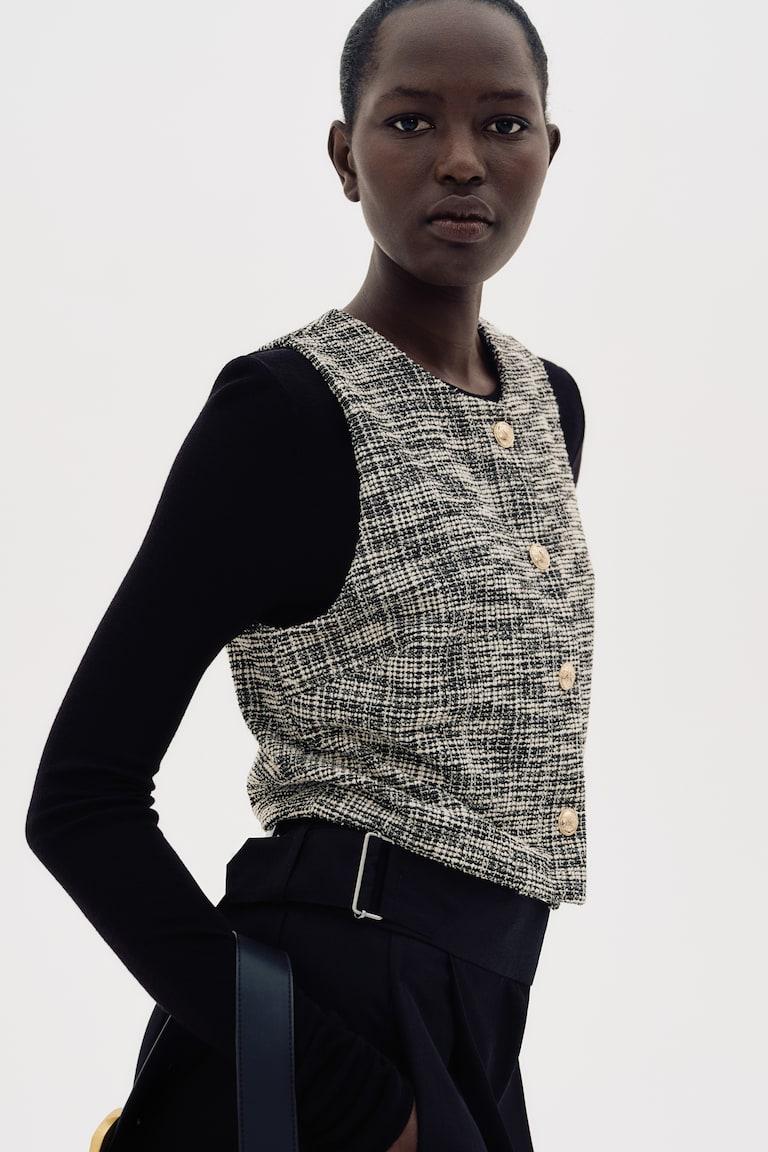 H&M Chaleco en punto bouclé - Negro jaspeado - MUJER