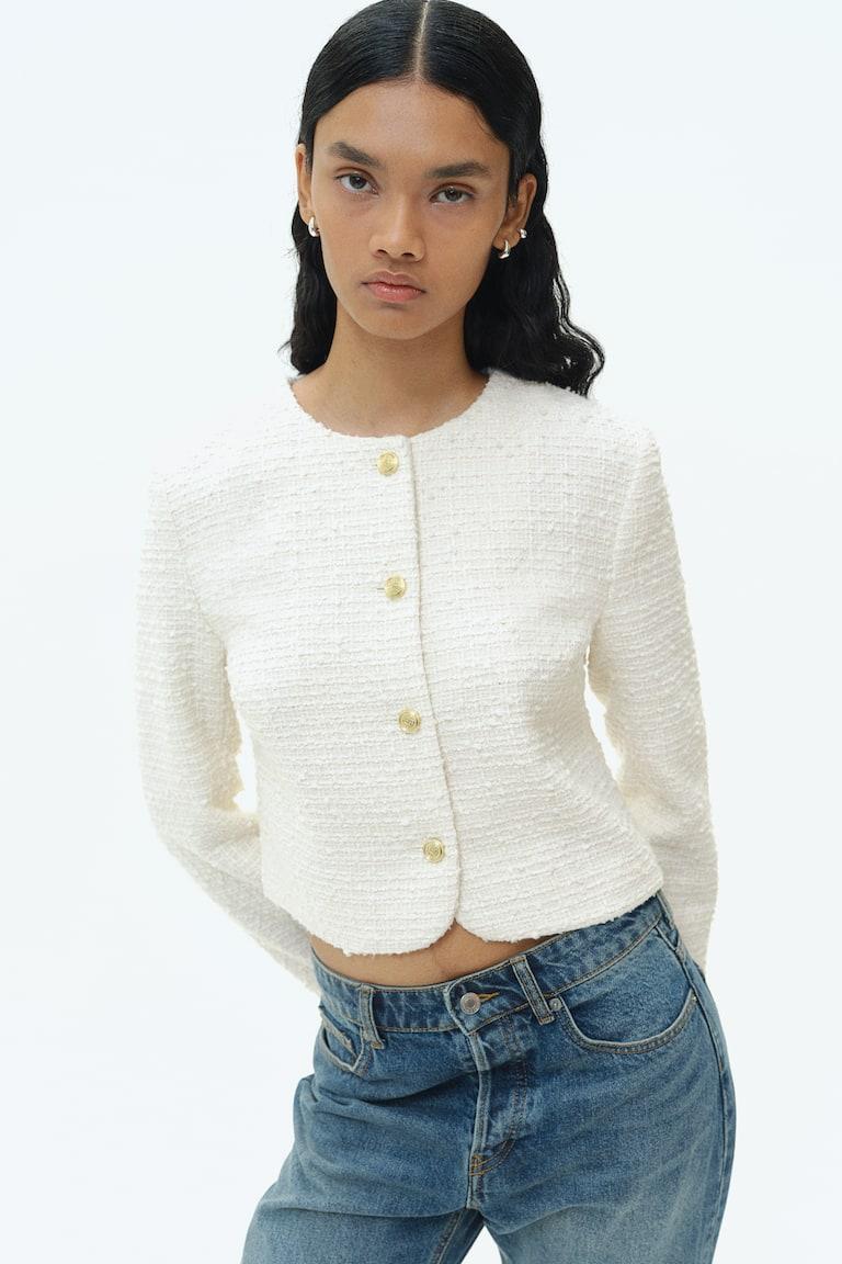 H&M Chaqueta Corta En Bouclé - Crema - MUJER