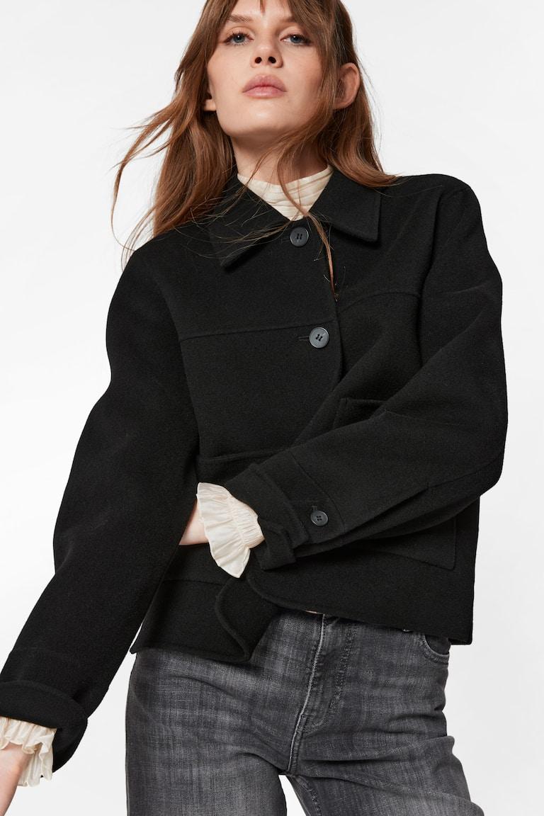H&M Chaqueta De Lana Con Cuello - Negro - MUJER