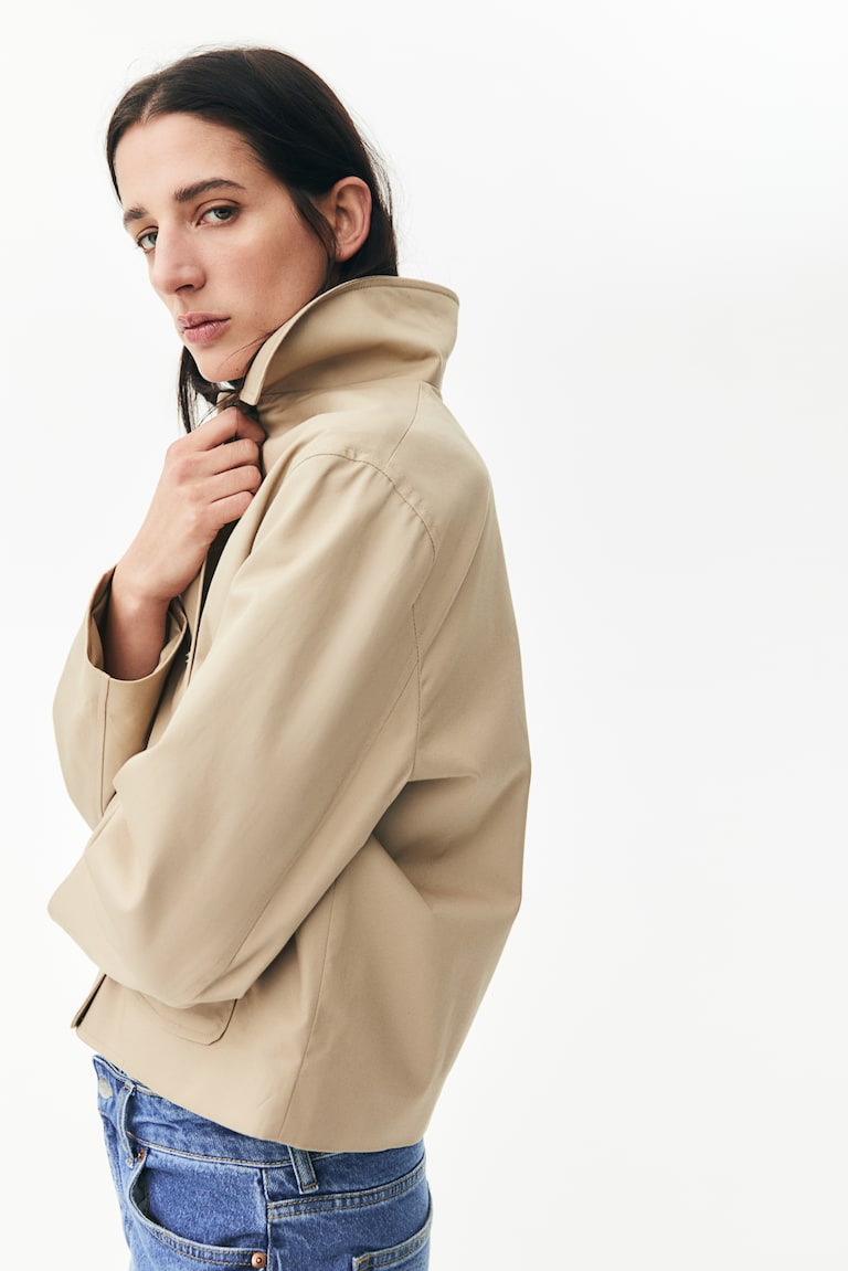 H&M Chaqueta De Sarga Con Cuello - Beige - MUJER